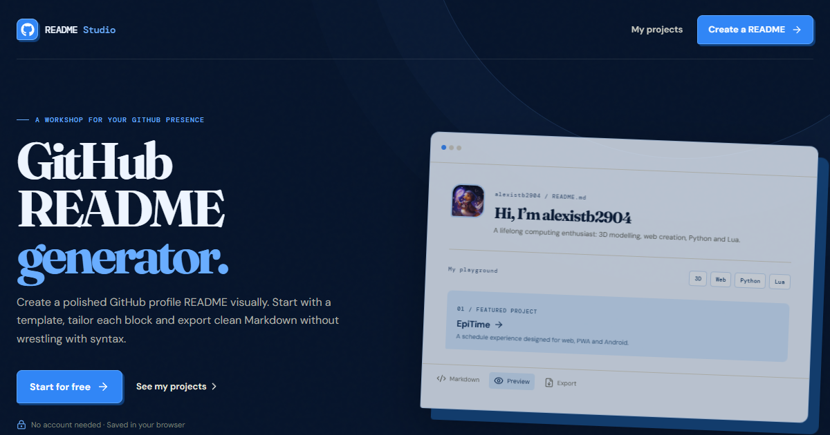 README Studio visual GitHub README generator